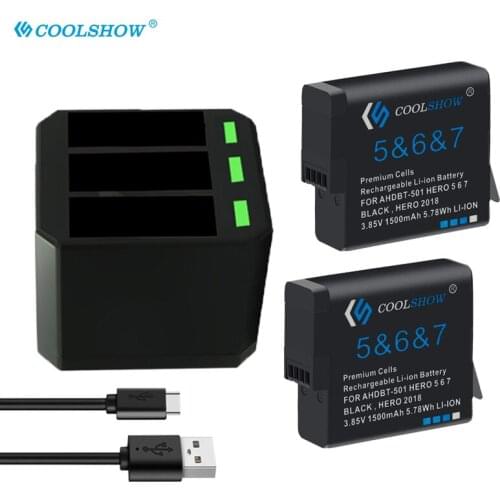 AHDBT-501 1500mAh 3.85v Camera Battery Charger AHDBT 501 601 701 for GoPro Hero 5 Gopro 6 7 Go Pro 7 6 5 Hero5 Batteria
