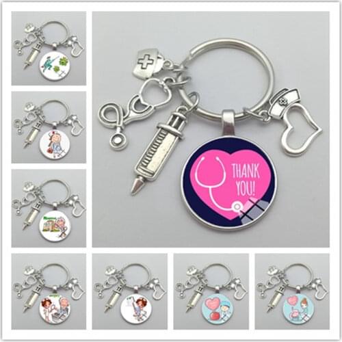 1pcs Nurse Keychain Physician Assistant Key Chains Medical Keyring Stethoscope Syringe Charms Car Key Chain Men Women Jewelry