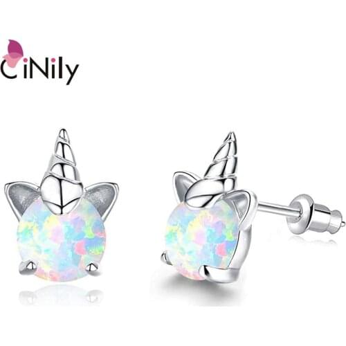 CiNily White Fire Opal Silver Plated Rose Gold For Women Wedding Party Birthday Gift Jewelry Stud Earrings OH4714-15