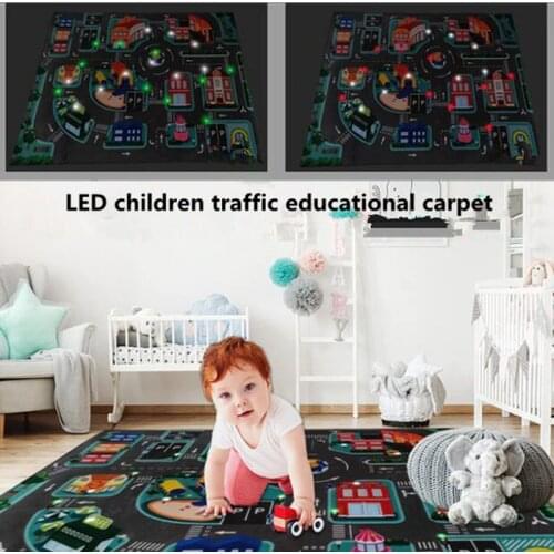 LED Children Educational Kids Rug Traffic Urban Road Carpet Baby Play Mat Crawling Pad Infant Non-slip Mats Light in the Dark