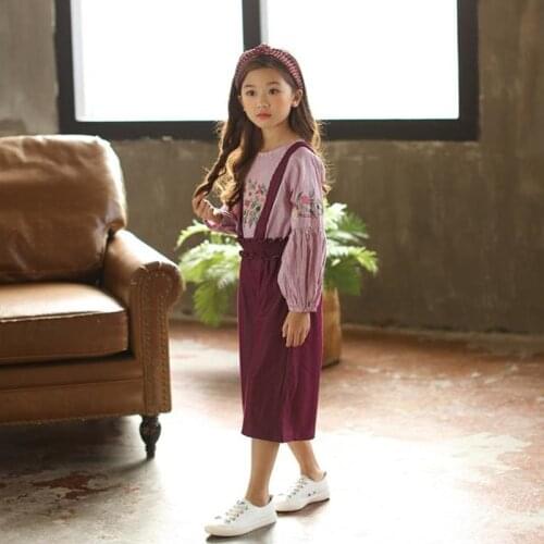 DFXD 2018 Spring New Arrival Children Girls Clothing Set Korean Kids Jumpsuit+Long Sleeve Flower Top 2pc Girls Outfits Kids Set