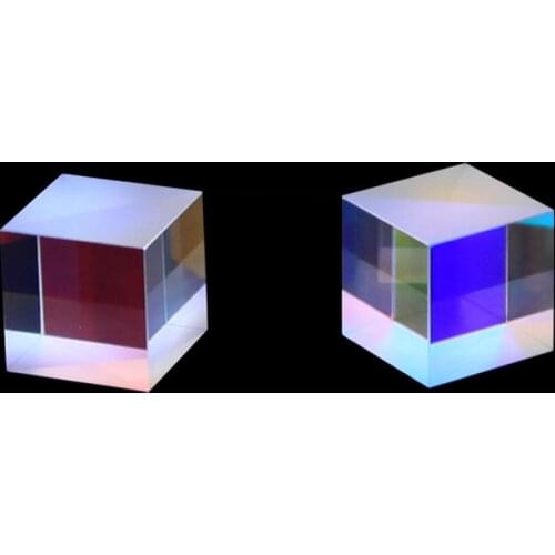 Dichroic Glass X-cube 20mm Color Glass Prism Beam Combiner Optical Prism Four Sided Laser Cube Rainbow Glass Light Gift