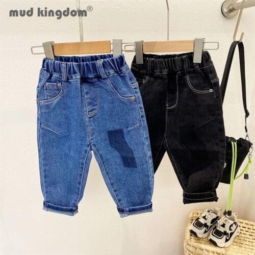 Mudkingdom Fashion Kids Jeans Solid Loose Fit Elastic Waist Fashion Denim Pants Boys Girls Pull On Trousers for Spring Autumn
