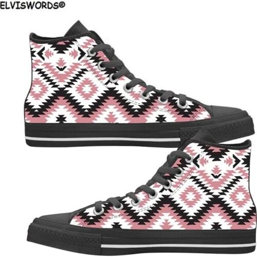 ELVISWORDS African Tribal Geometric Pattern Breathable Woman Vulcanized shoes Leisure Ladies Flats Stylish Women Walking Shoes