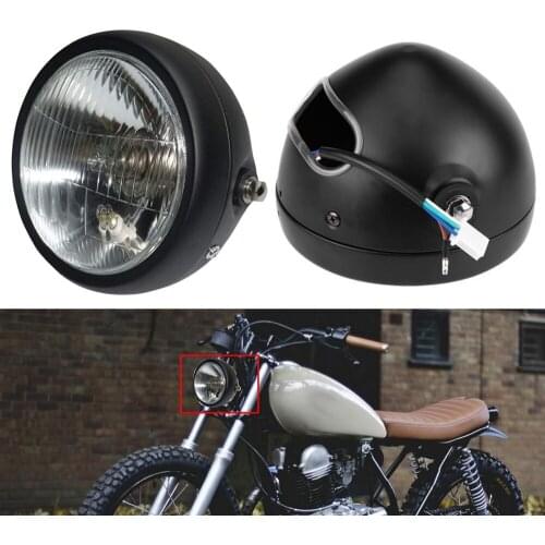 Motorcycle Headlight Black Metal Retro Halogen Front Light 12V Fits For CG125 GN125 CB CL Yamaha Suzuki Cafe Racer Bobber Custom