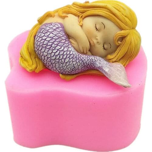 3D Sleeping Mermaid Fandont Molds,3D Mermaid Silicone Cake Moulds Decoration Handmade Soap Candle Stone Mold Cake Decoration
