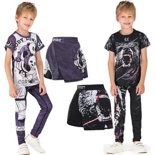 Rashguard Jiu jitsu T-shirt +Pant Sets Kids Mma Rash Guard Jerseys Children Tracksuit Muay Thai Shorts Kickboxing Gym Clothing