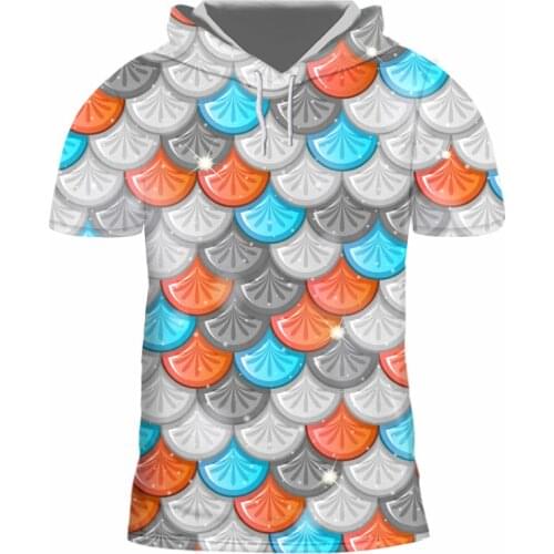 IFPD Mens Casual Hooded Tshirt Mermaid Funny Print Fish Scale 3D Hoodie Shirts Homme Hip Hop Streetwear Punk Shirts Oversized