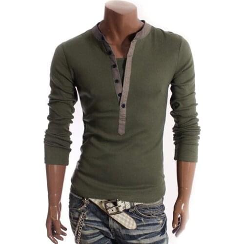 Men Casual T-Shirt Size 3XL Full Sleeves Pullover V Neck Solid Color Male Skinny Fashion Elastic Breathable Long Shirt
