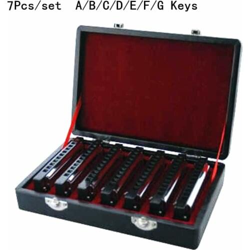 7Pcs/set Swan 10 Hole 20 Tone Harmonica Senior Diatonic Blues Harp 7 tune set Mouth Organ Sliver Color With Gift Box Gaita
