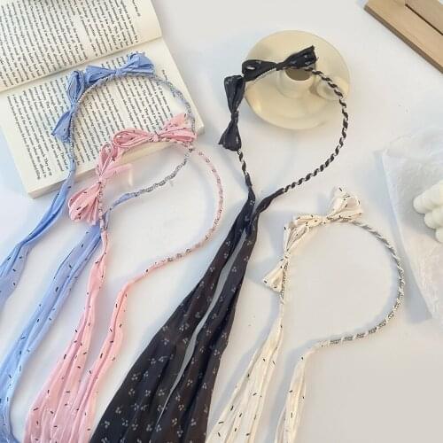 HigoodFloral fabric bow hair hoop elegant tassel float lead the band tied hair silk scarves with wash face skin hair girl