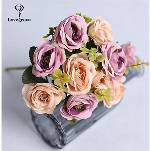 10 Heads Artificial Roses Flowers Bouquet Fake Flore Wedding Silk Roses Home Party Home Festival Decoration Bouquet Roses Flower