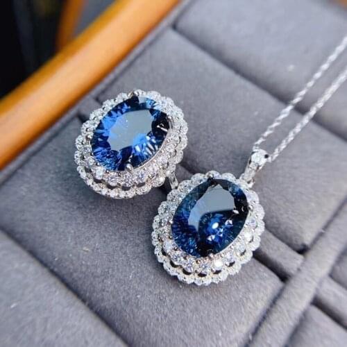 KJJEAXCMY Fine Jewelry 925 sterling silver inlaid natural blue topaz new girl popular pendant ring set support test hot selling