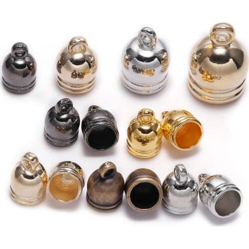 50pcs/lot End Tip Tassel Caps Beads Necklace Round Leather Cord Crimps end Caps Fastener For Jewelry Making Finding DIY Supplies