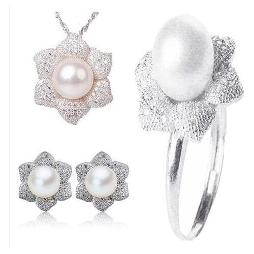 3 color Real Genuine Natural Freshwater Pearl Jewelry Set Fashion Charm Jewelry Set