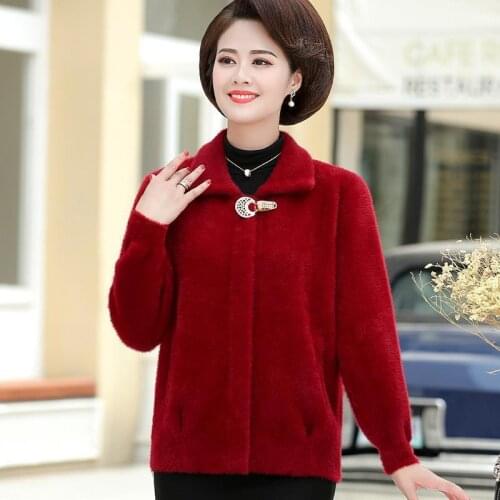 Korean Solid Color Short Sweater Cardigan Jacket Women Elegant Imitation Mink Fleece Coat Vintage Lapel Knitted Coats X498