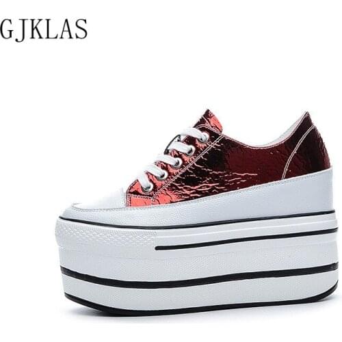 Hidden Wedge Sneakers Women Platform Heels Genuine Leather Chunky Shoes Women Sneakers Casual Fashion Sport Shoes Woman Pumps