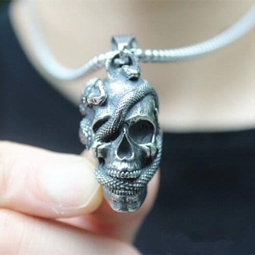 Personality 316L Stainless Steel Skull Pendant Gothpunk Style Snake Skeleton Pendant Motorcycle Party Men Women Biker Jewelry
