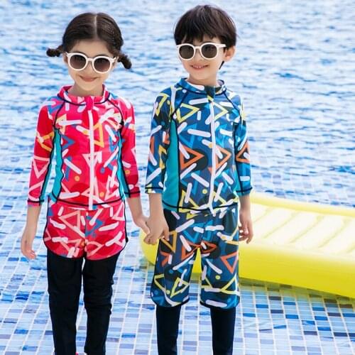 Girls' and Boys' Rashguard Swimsuits Middle Child Quick Drying Swim Suit Long Sleeve Swimwear Sunproof Five/Three Pieces Wetsuit