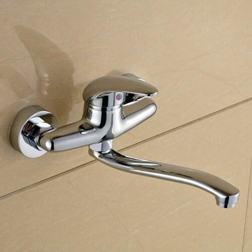 Brass Chrome Taps For Kitchen Sink Kitchen Tap Dual Hole Wall Kitchen Mixer Kitchen Faucet WF