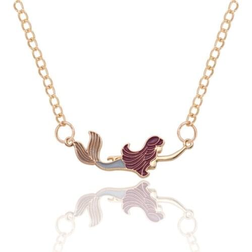 Cute Girl Korea Style Enamel Mermaid Choker Necklace Women Gold Color Mermaid Pendant Necklace Female Jewelry Wedding Party Gift