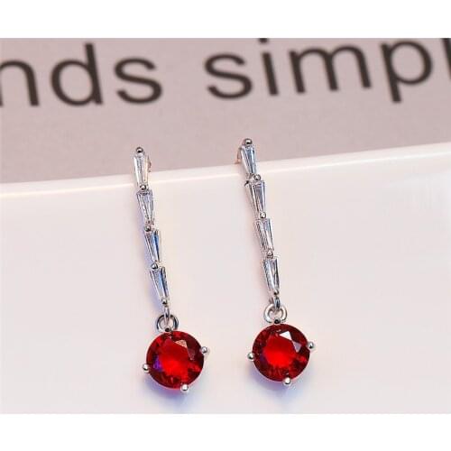 Cute Rainbow Round Wedding Earrings Classic Female Red Crystal Drop Earrings Rose Gold Silver Color Dangle Earrings For Women