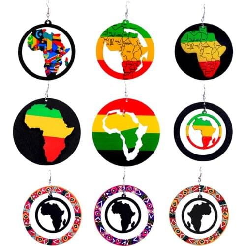 Trendy Large Natural Wooden Earrings Painted Colorful Statement Boho Fashion Jewelry African Map Drop Earring Gifts For Women