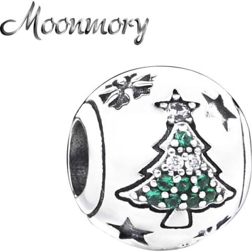 Moonmory 925 Sterling Silver Sparkling Christmas Tree Beads For DIY Brand Bracelet Snowflake Star Charms Jewelry Christmas Gift
