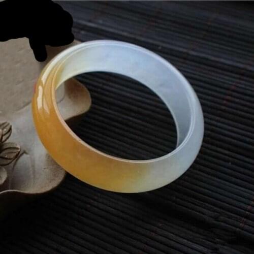 Natural A Grade Jadeite Yellow White Bangle Diameter 64mm Smooth Bangle