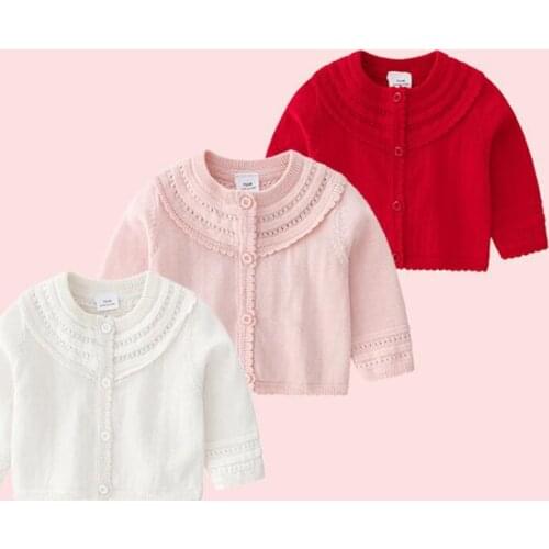 New 2020 0-3Yrs Baby Girls Pure Color Cardigan Coat Children Clothing Autumn Winter Girls Knitted Kids Cardigan Coat
