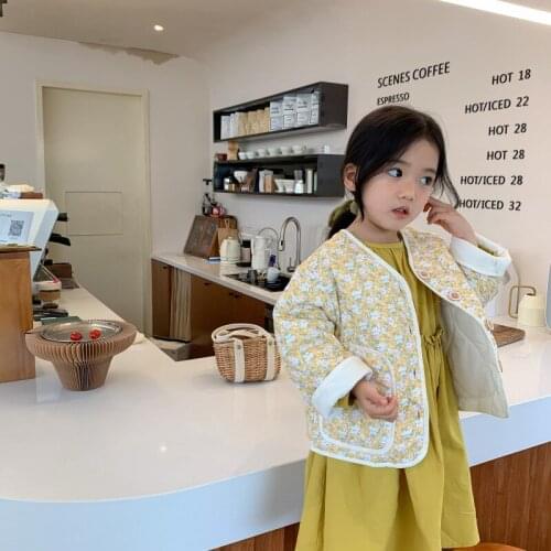 Autumn New Arrival korean style girls coat all-match fashion flowers pattern loose warm jacket for cute sweet baby girls