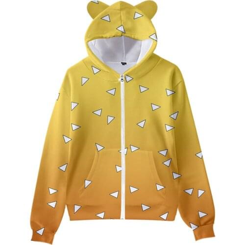 2T-16T Children Hoodie Sweatshirt Zipper Hooded Anime Demon Slayer Boys Girls Teenager 3D Cat Ears Kawaii Cute Cosplay Jacket