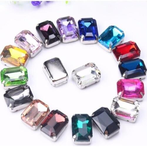 30pcs/Lot 13*18mm Rhinestones Octagon Stone Crystal With Claw 4 Holes Sew On Garment Wedding Decoration DIY Jewelry Accessories