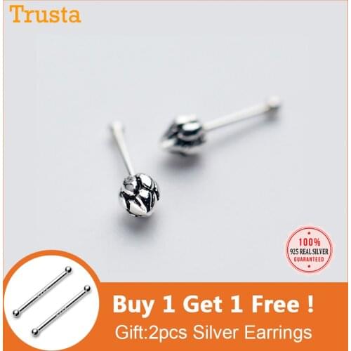 Trustdavis Real 925 Sterling Silver Vintage Mini Flower Lotus Stud Earrings For Fashion Women Party Fine Jewelry DA1502