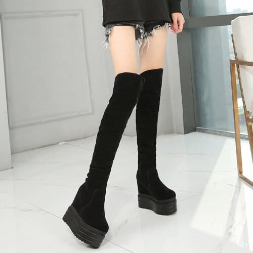 Sexy Stovepipe Over-the-Knee Boots Concise Fashion Wedges Increase Within Womens Boots 13 Cm Super High Heel Long Tube Boots