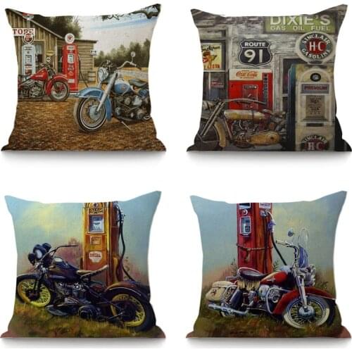 Vintage Classic Motorcycle Poster Decorative Cushion Cover For Sofa Seat Car Home Decor Retro Motorbike Throw Pillow Cover 45x45