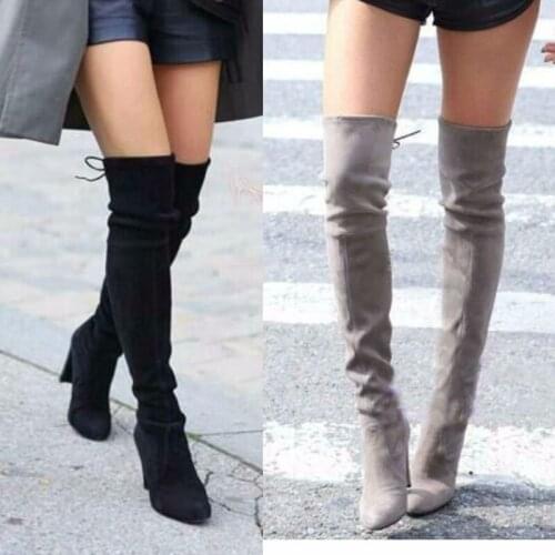 XEK Women boot Faux Suede Women Over The Knee Boots Lace Up Sexy High Heels Shoes Woman Female Slim Thigh High Boots Botas YYJ09