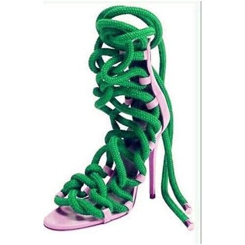 New Arrivals Brand Muti Color Strap High Heel Strappy Samdals Cut-out Ankle Lace-up Formal Dress shoes woman Gladiator Sandal Bo