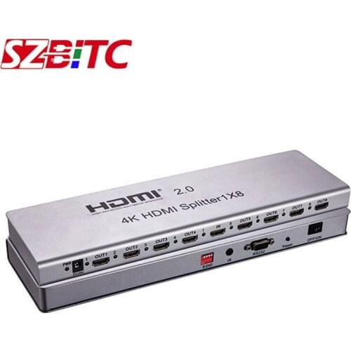 SZBITC HDMI 2.0 Splitter 1x4 1x8 4K@60Hz 1 in 8 Out HDMI Distributer Converter With EDID RS232 IR Extender For PC DVD TV