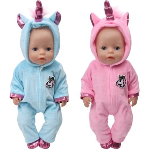 43 Cm Boy American Dolls Clothes Pink Unicorn Costume Blue Jumpsuit Newborn Baby Toys Accessories Fit 18 Inch Girls Doll zf10