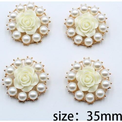 New 5Pcs 35mm round alloy pearl resin rose sewing buttons creative clothing decoration coat coat button DIY jewelry accessories
