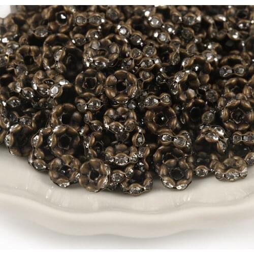 50pcs Bronze Wave Side Metal Rhinestone Rondelle Austiran Crystal Big Hole Loose Spacer Beads For Jewelry Making DIY Supplies