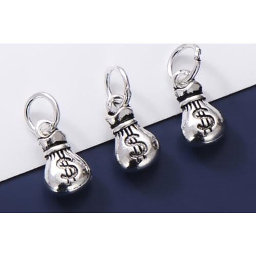 925 Sterling Silver Cute Money Bag With Dollar Symbol Charms Decoration S925 Silver Circle Pendant DIY Retro Jewelry Findings