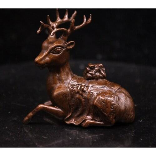 Antique Pure Copper Deer Sculpture Ornaments Solid Copper Sika Deer Miniature Figurines Lucky Feng Shui Crafts Desk Decorations