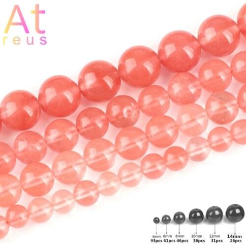 Watermelon Red Quartz Crystals Stone Beads 16" Strand 4 6 8 10 12 14MM Pick Size For DIY Bracelet Necklace Jewelry Making
