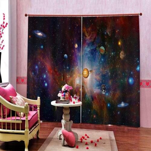 Large Custom 3D Blackout Curtain For Living room bedroom Starry Sky Earth Blackout Window Drapes Decor Sets 2 Panels With Hooks