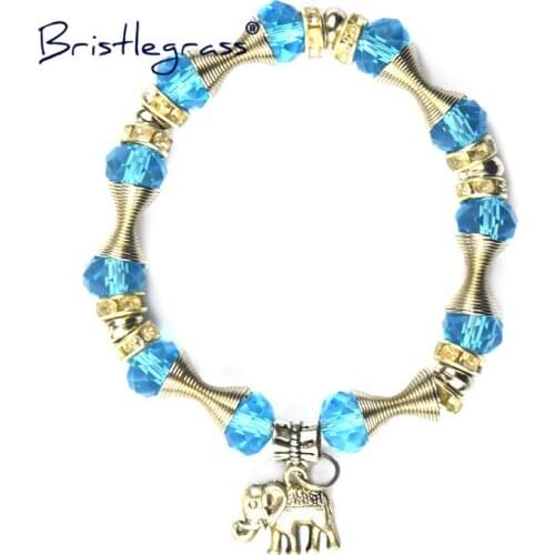 BRISTLEGRASS Turkey Turkish Evil Eye Elephant Glass Beaded Strand Bracelet Amulet Lucky Charm Blessing Protection Gift for Women