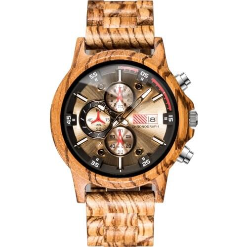 Chronograph Watch for Men Quartz Wood Watch Luminous 3 Small Dials Date Clock Relogio Masculine