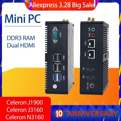 Quad Core Mini PC Dual Lan Computer Celeron N3160 Linux Win10 Dual HDMI 2*Gigabit LAN(RJ-45) Mini Desktop J1900 Computer Sever