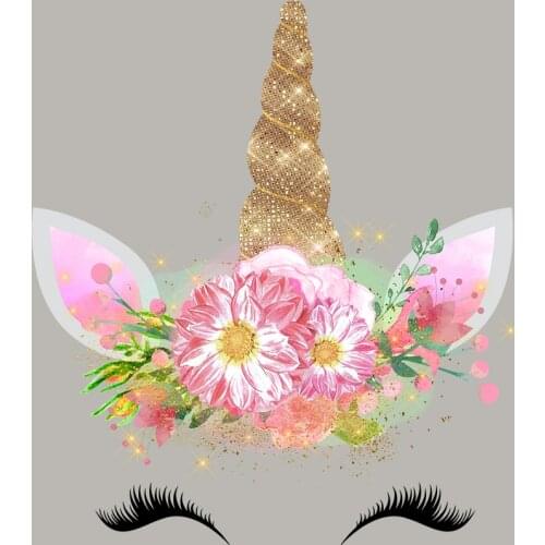 Flower Unicorn Parches Vinyl Diy Fashion Tops Appliqued Heat Transfer Applique Washable Heat Print For Girl T-Shirt